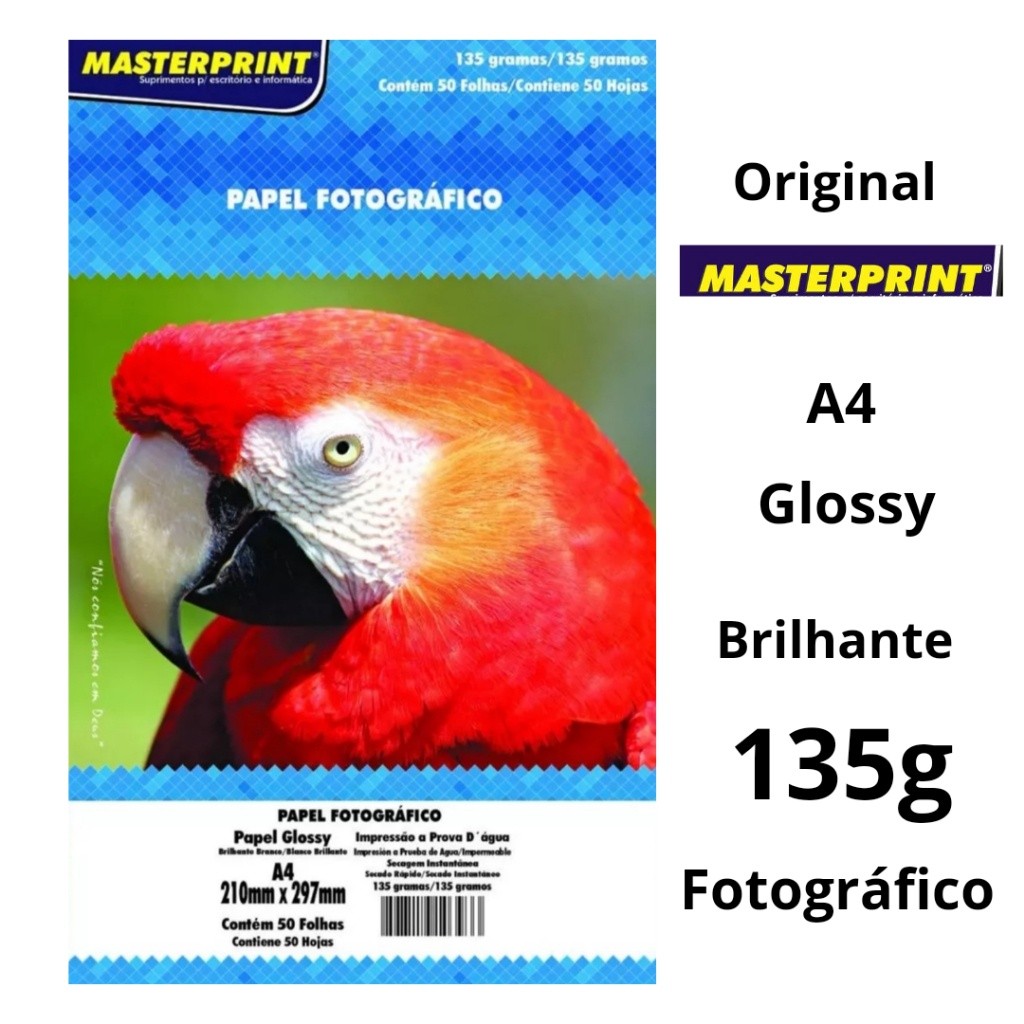Papel Fotográfico 135g Glossy A4 Brilhante Resistente a Água Masterprint em Oferta na Shopee