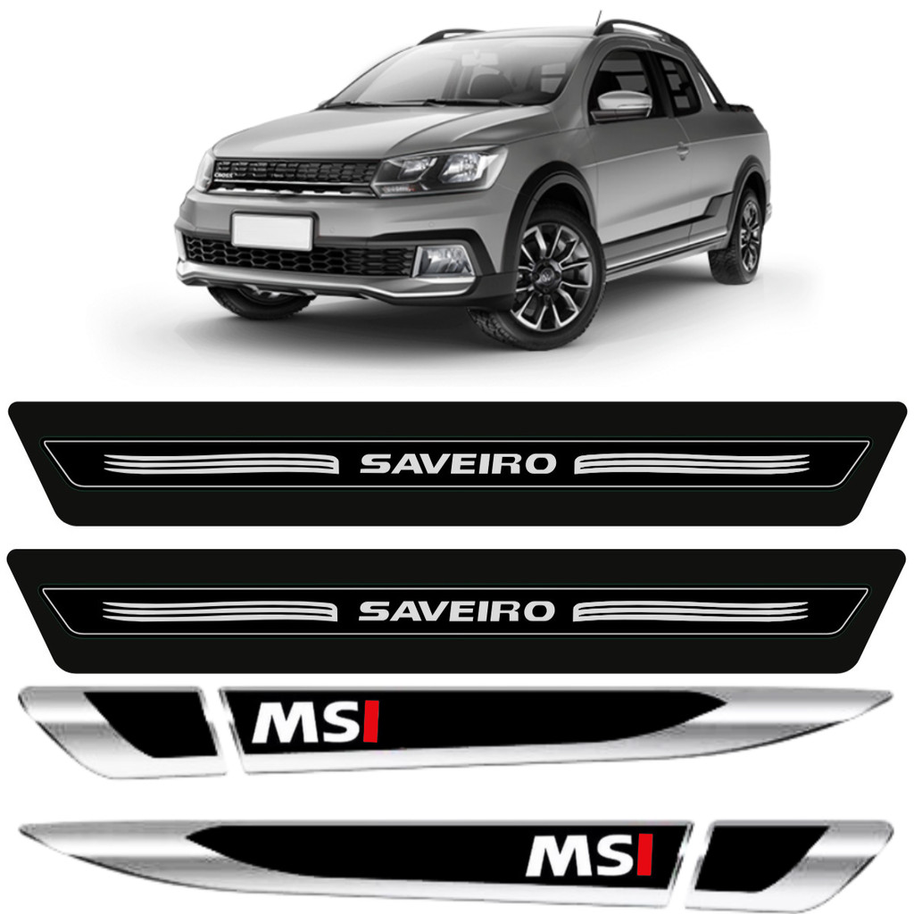 Kit Volkswagen Soleira Saveiro Protetor Porta e Aplique Lateral MSI Resinado Vermelho
