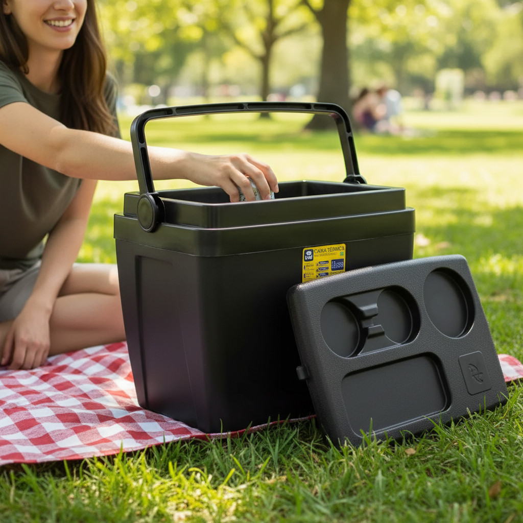 Caixa Térmica Cooler 12 Litros Com Suporte Alça Para Copos Praia Piscina Lazer Jardim Camping