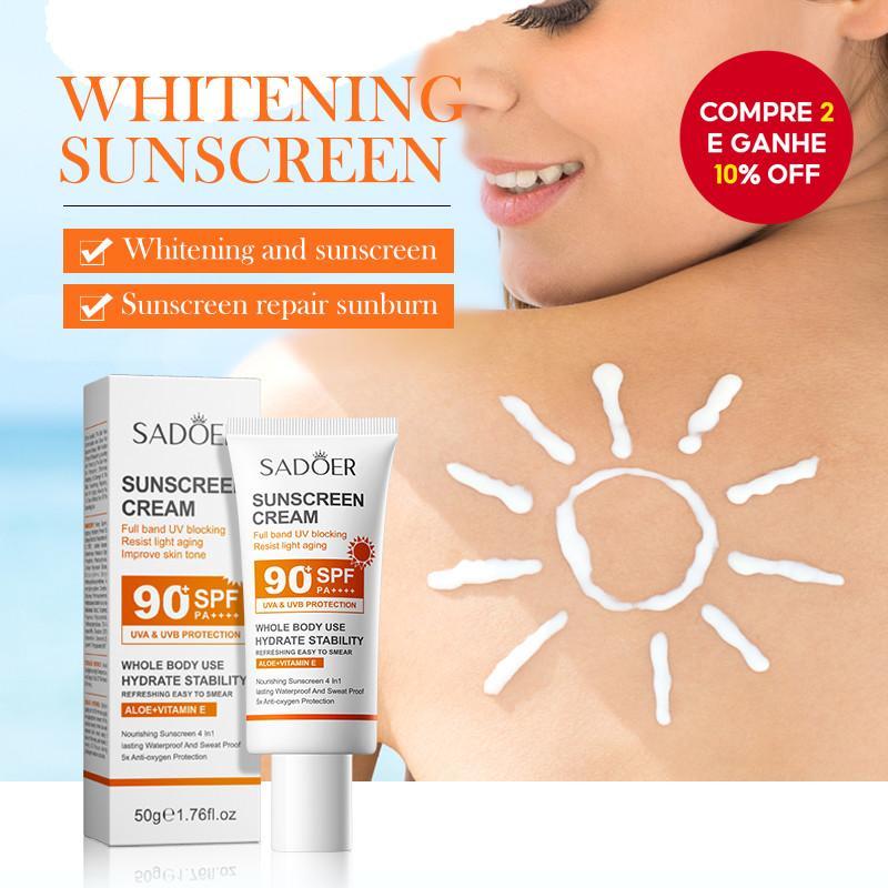  SADOER Protetor Solar Clareador À Prova D'Água Resistente ao Suor Hidratação Duradoura 50g SPF 90+ PA++