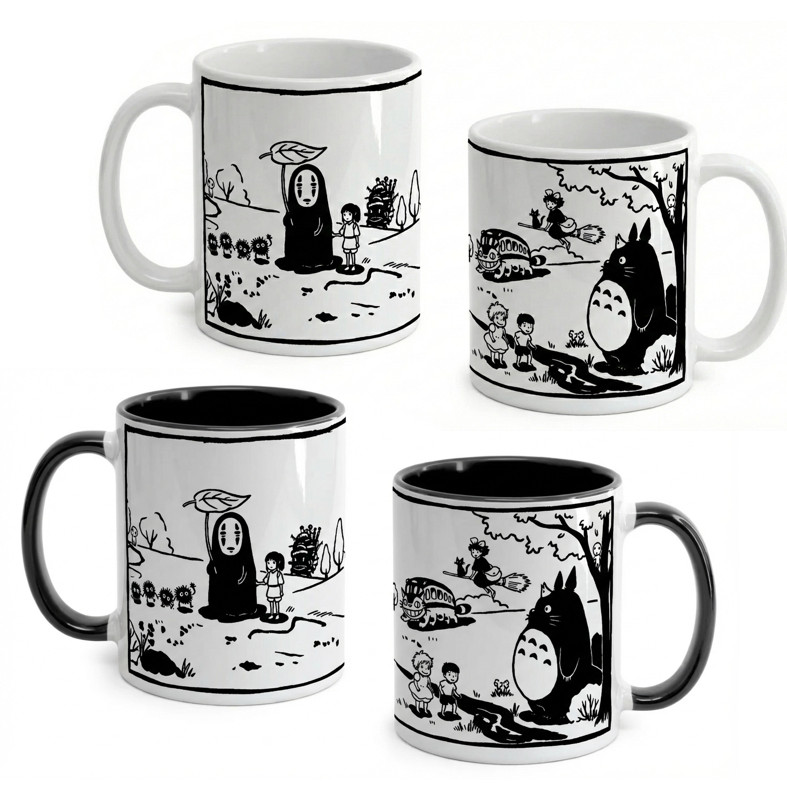 Caneca Studio Ghibli - Totoro e Chihiro | Opções: Branca ou Preta + Personalizada com Nome