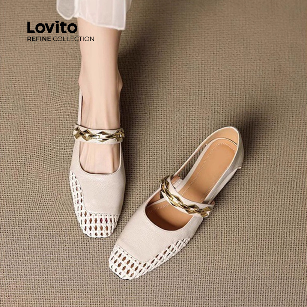 (Lovito Refine) Elegantes Sapatilhas de Ballet com Corrente para mulheres LR24E030 em Oferta na Shopee