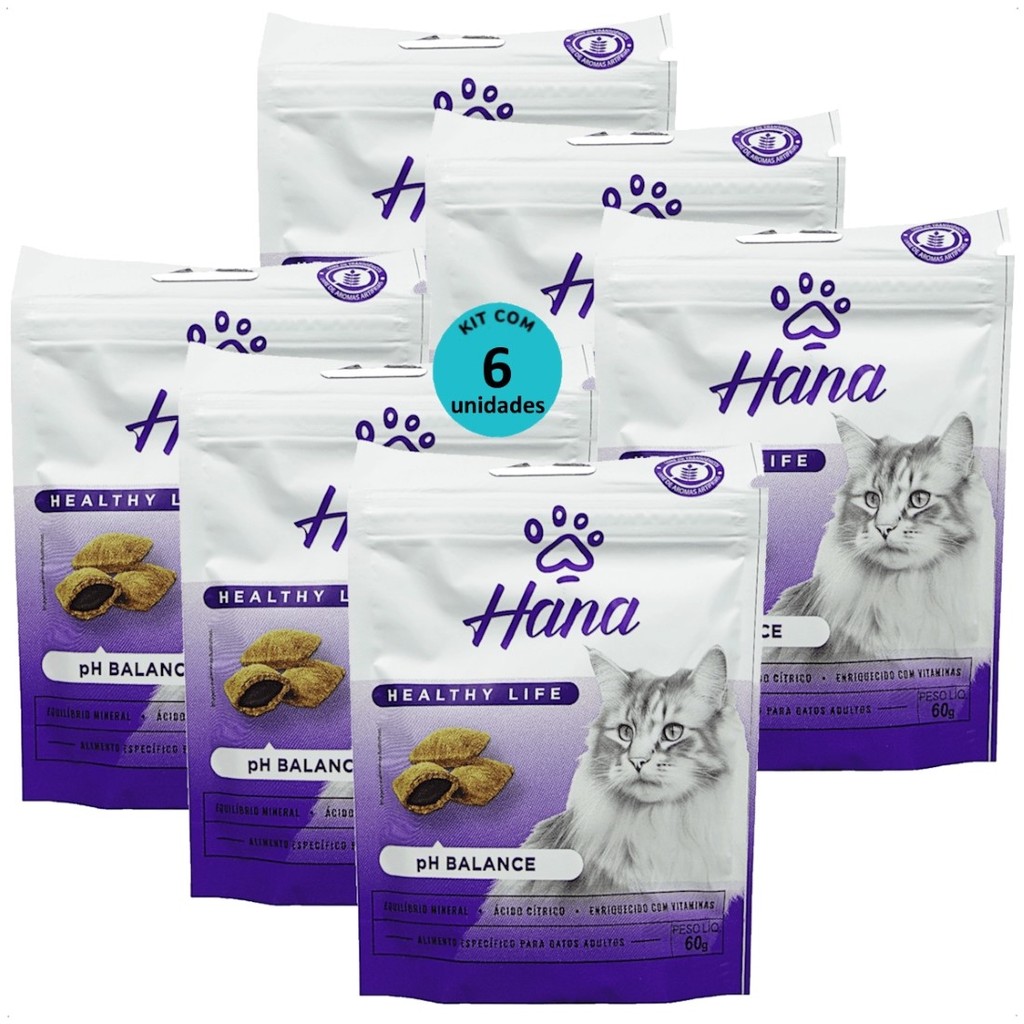 SNACK HANA HEALTHY LIFE PH BALANCE PARA GATOS ADULTOS 60G KIT COM 6