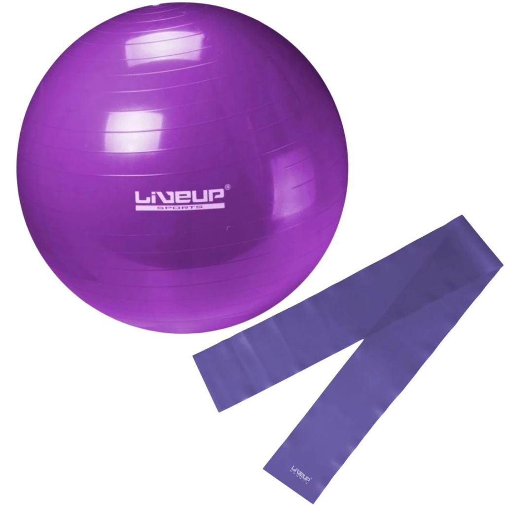 Bola Suíça 55cm Roxa com Faixa Elástica Média Roxa Kit Treino Funcional