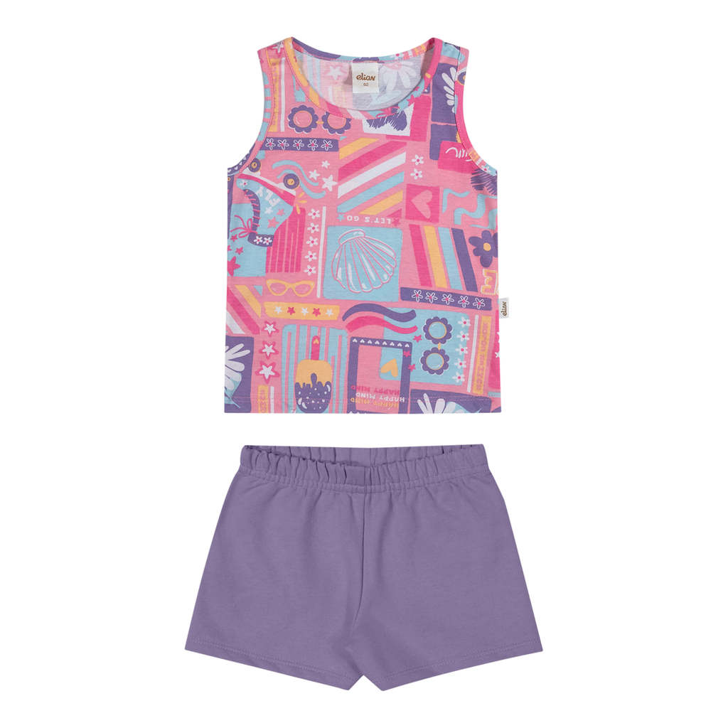 Conjunto Infantil Menina Estampa Verão Elian Rosa em Oferta na Shopee
