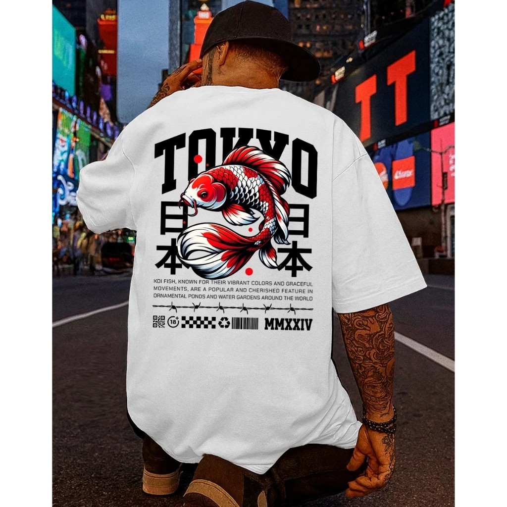Camiseta Masculina Streetwear Peixe Artístico Estampada Lançamento Camiseta 100% Algodão Camisetão - Excelencia