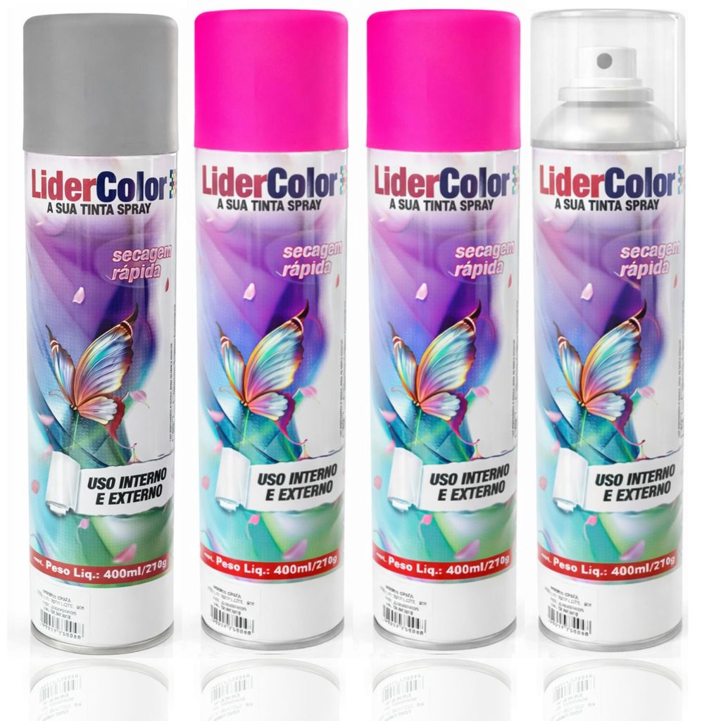 Kit Primer 2 Tintas Spray Rosa Shocking e Verniz Fosco 400ml
