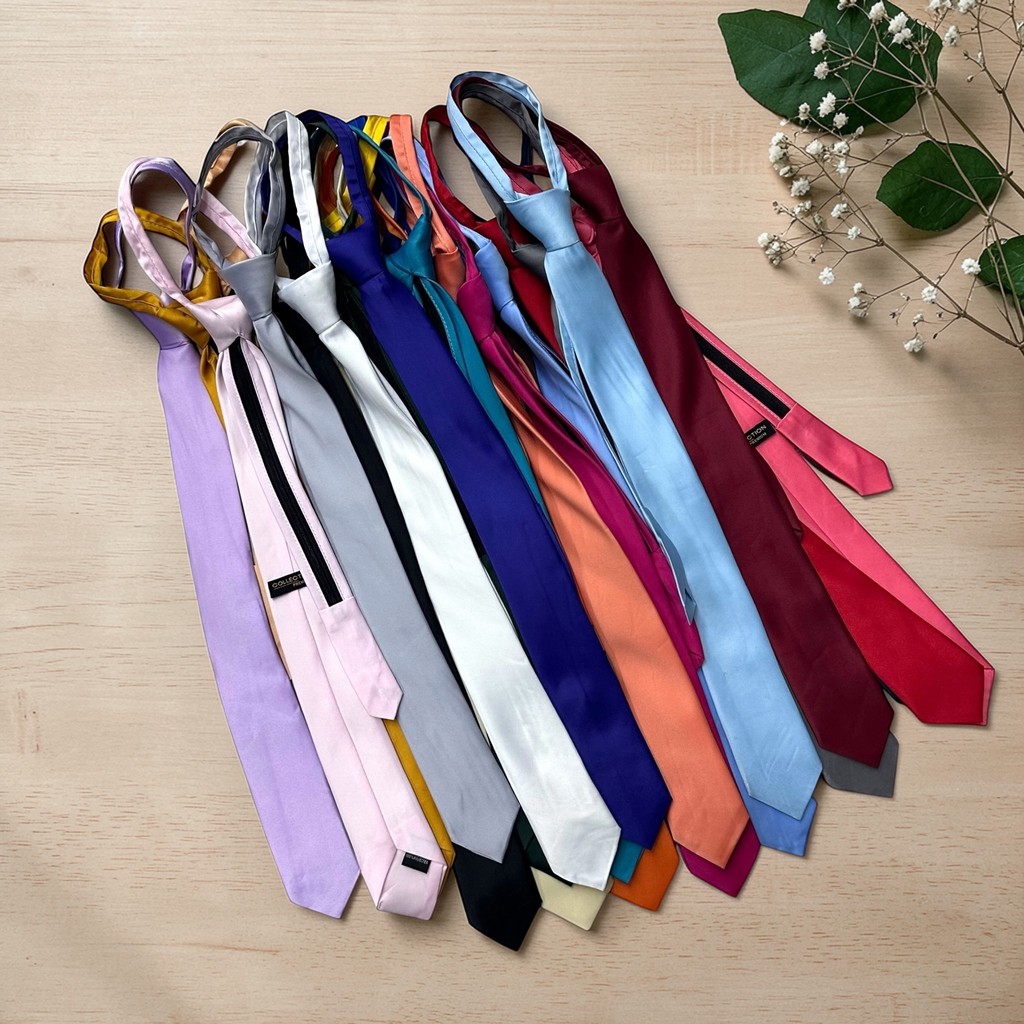 Gravata Masculina Lisa Fosca com Zíper Ajustável Social Formal Fácil de Usar