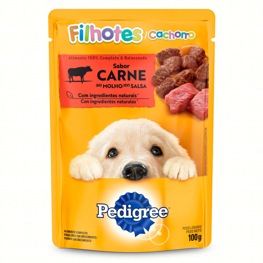 Ração Úmida para Cachorro Pedigree Filhotes Sabor Carne ao Molho em Sachê 100g em Oferta na Shopee