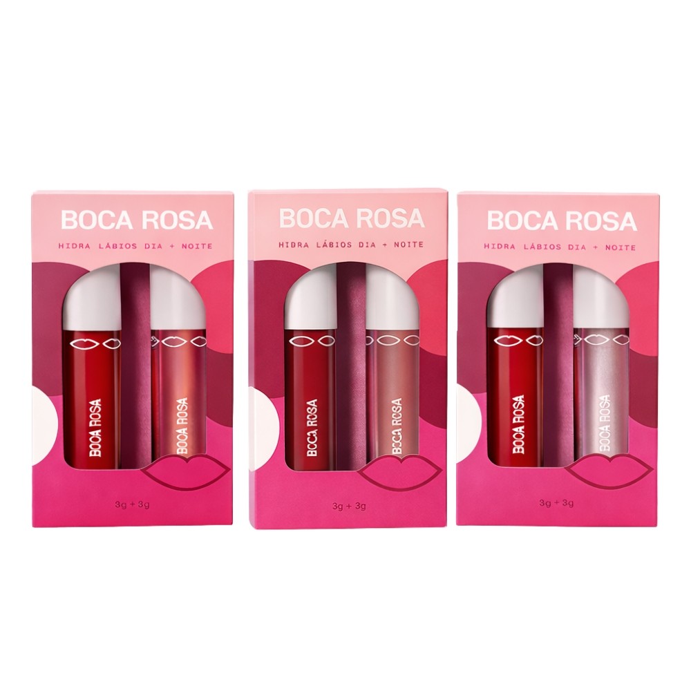 Combo Noite E Dia Hidra Lábios Boca Rosa Gloss Hidrante Labial Não Pegajoso