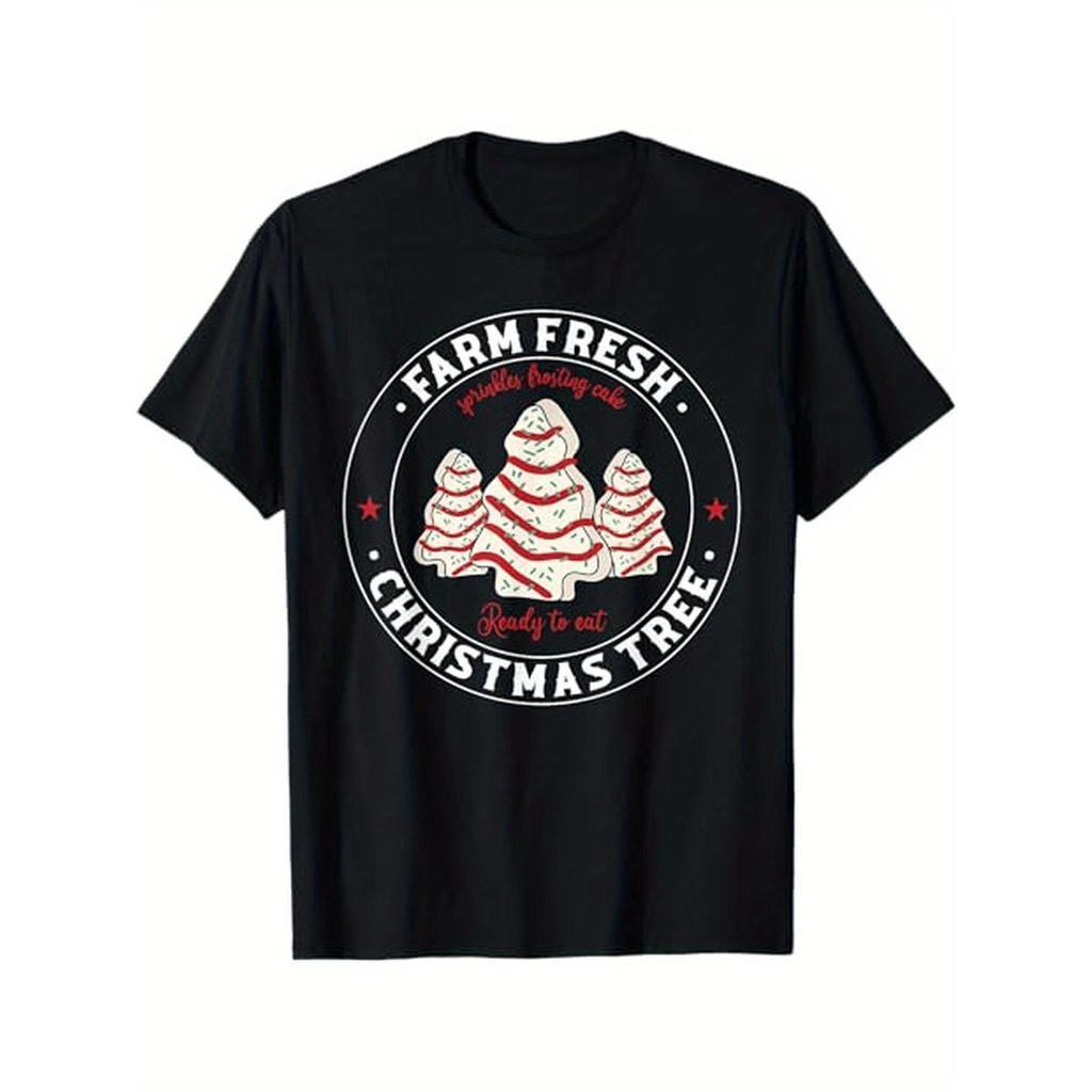 Camiseta com tema de pijamas de Natal em conjunto para família com bolos de árvore de Natal frescos da fazenda, 100%, pa