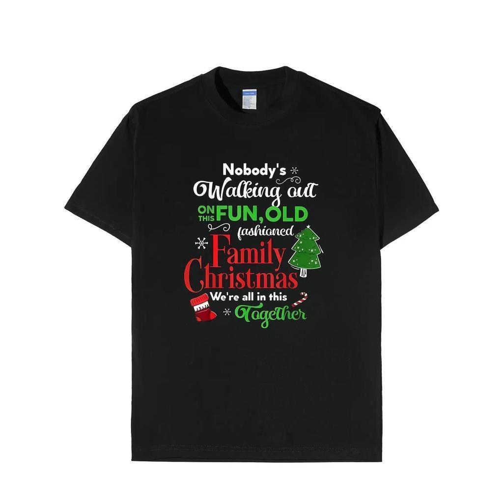 T-shirt de Natal Feio 'Férias de Natal em Família' Edi??o Limitada - Camiseta Gráfica de Férias Preta com Frases Festiva