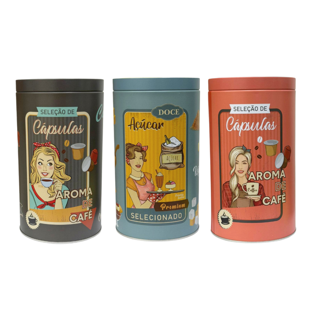 Kit de Pote Lata de Açucar Café Cápsulas Porta Condimentos Mantimentos Para Casa Cozinha