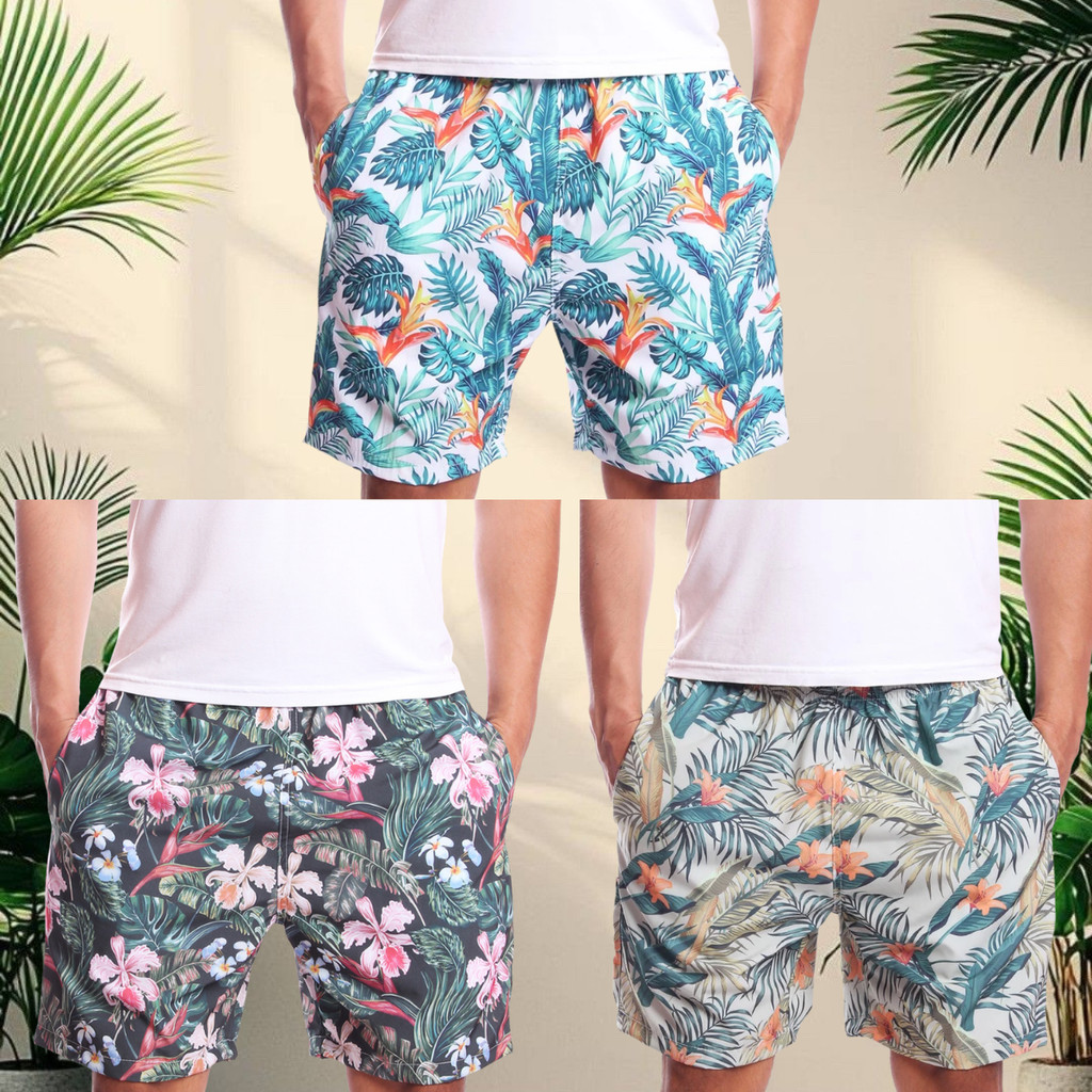 Kit 3 Shorts Tactel Ox Silver Estampado Floral
