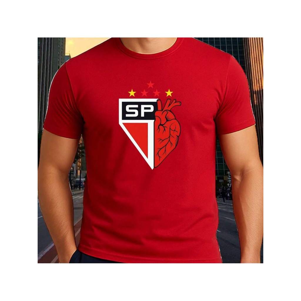 Camiseta Masculina São Paulo Coração Torcedor Lançamento em Oferta na Shopee