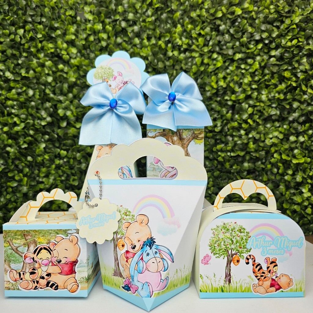 Kit Caixa Montada URSINHO POOH AZUL MENINO - Personalizados - Festa infantil - Aniversário - Lembrancinha