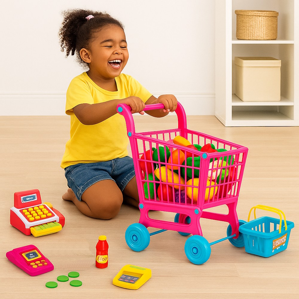 Carrinho de Compras Rosa p/ Super Market + Frutas Legumes