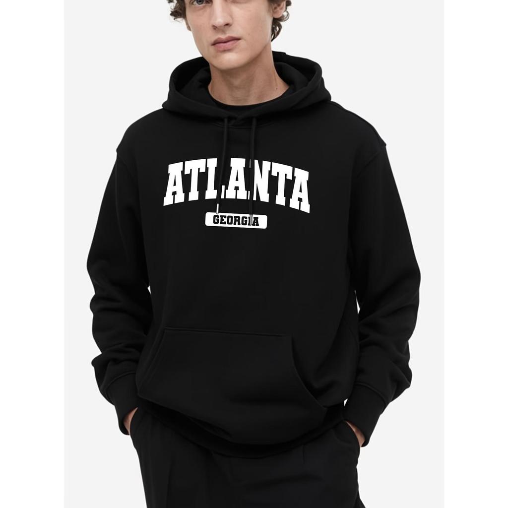 Blusa Casaco Moletom Frio Canguru Bolso Capuz Streetwear Casual Masculino Unissex Estampa Atlanta Georgia city Moda Over