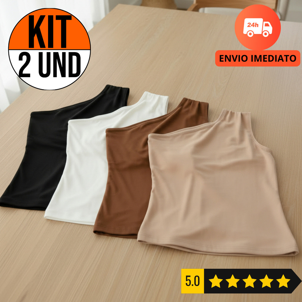 KIT 2 Blusinha Feminina Nula Manga Luxo Elegante Confortável Franzida Ombro Único Suplex Assimétrica