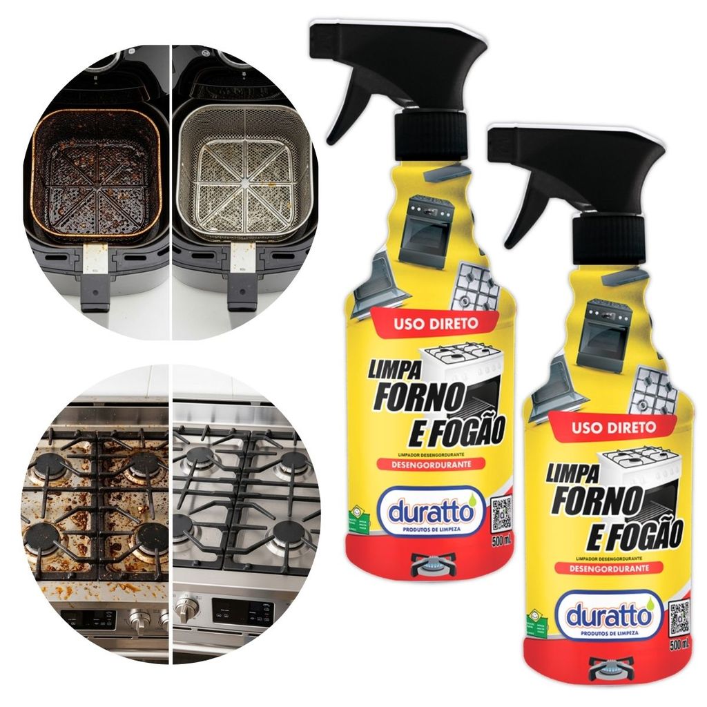 Kit 2 Limpa Forno Fogão Desengordurante 500ml Airfryer Coifa Churrasqueira Grelha Limpeza Pesada Top