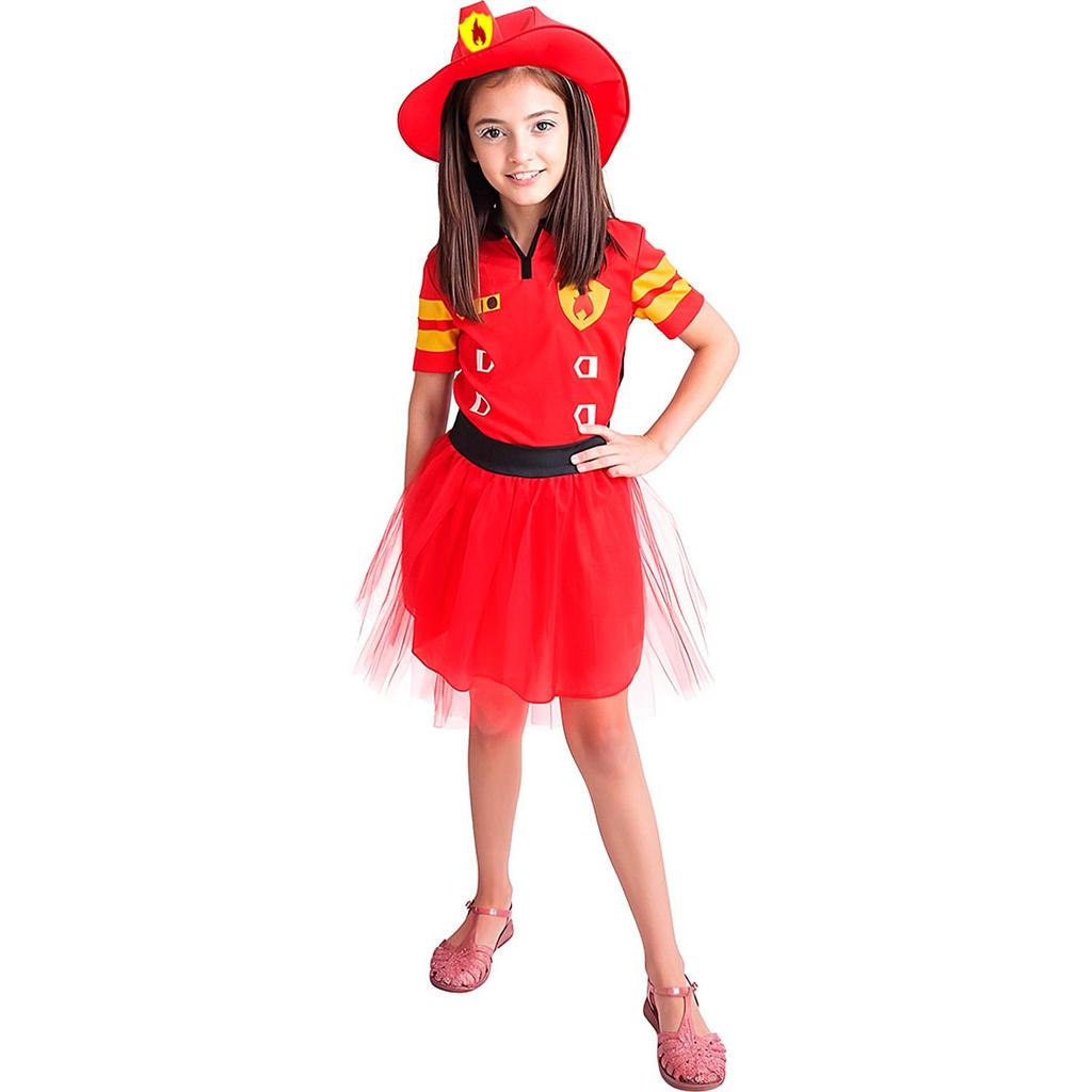 Fantasia Bombeira Infantil Feminino Com Chapéu em Oferta na Shopee