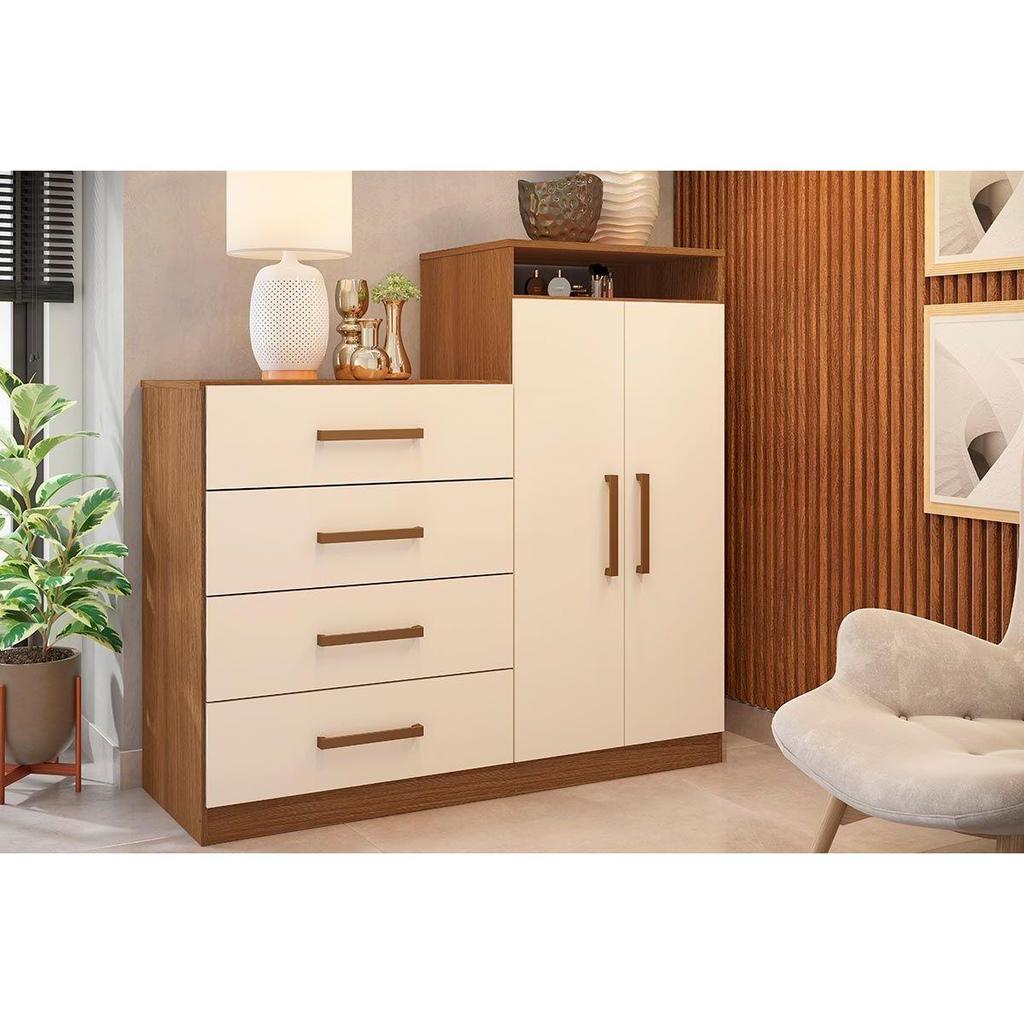 Cômoda de Quarto Áurea c/ 2 Portas e 4 Gavetas Amendola/Off White - Demóbile em Oferta na Shopee