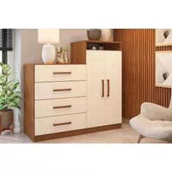 Cômoda de Quarto Áurea c/ 2 Portas e 4 Gavetas Amendola/Off White - Demóbile