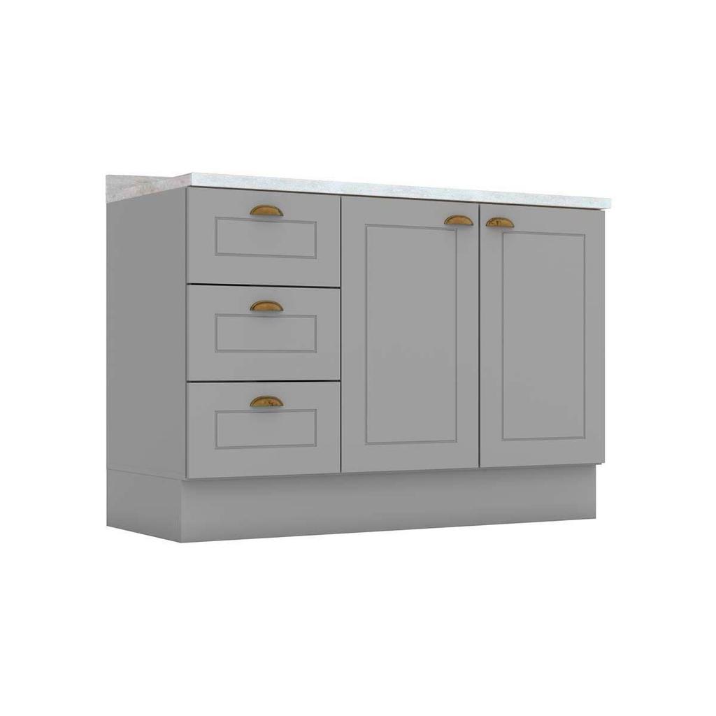 Balcão de Cozinha Americana p/ Pia 3 Gavetas e 2 Portas c/Tampo 120cm Cinza - Henn em Oferta na Shopee