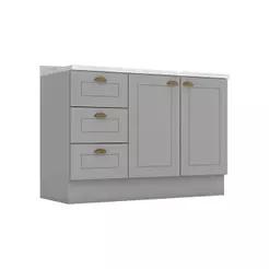 Balcão de Cozinha Americana p/ Pia 3 Gavetas e 2 Portas c/Tampo 120cm Cinza - Henn