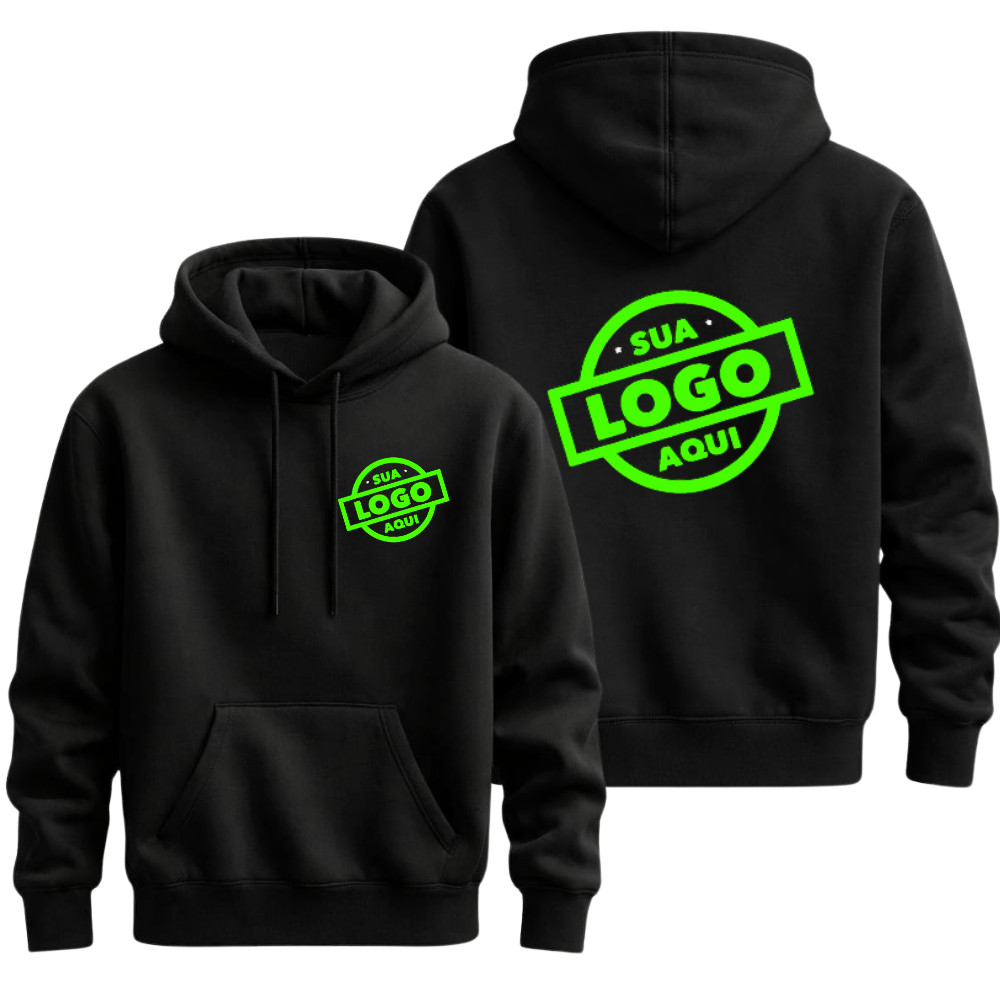 Blusa Moletom Canguru Frio Unissex com Capuz Personalizado Logo Foto Arte Algodão 100%