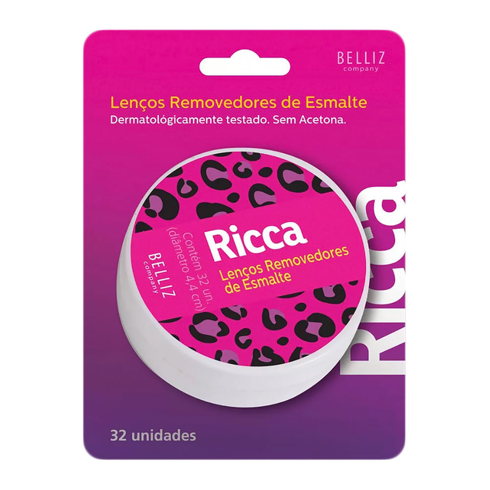 Lenço Removedor de Esmalte Ricca Cores Sortidas 32 Unidades
