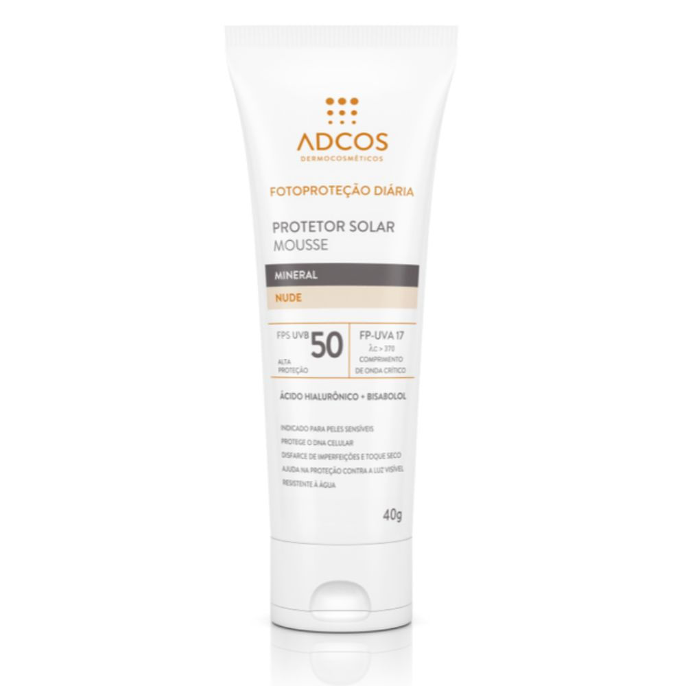 Protetor Solar Adcos FPS50 Mousse Mineral Nude 40G em Oferta na Shopee