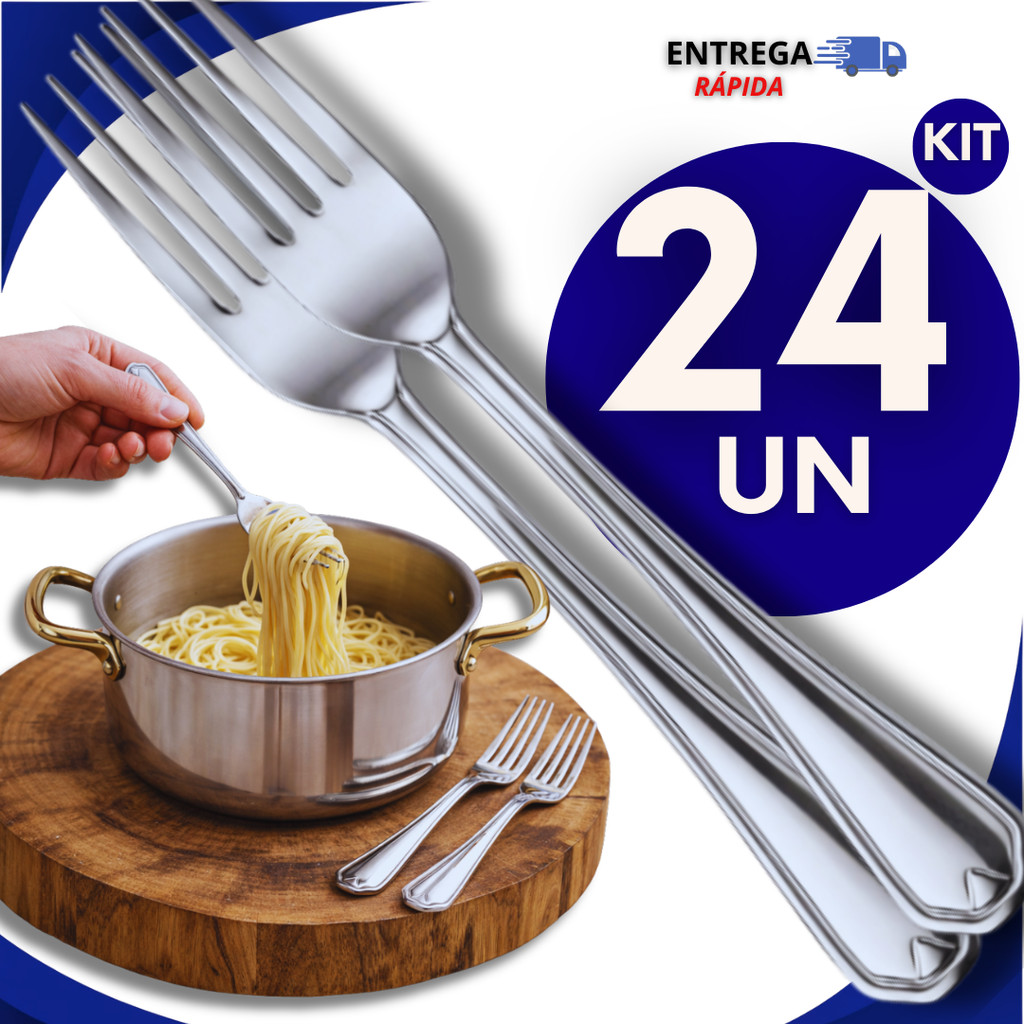 Conjunto 24 Garfos de Inox Resistentes Talheres para Mesa, Refeições, Cozinha, churrasco e bares utilidades