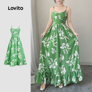 Lovito  Vestido Boho Estilo Resort Zíper Babado Na Bainha Primavera/verão Verde para mulheres. LBL32222 em Oferta na Shopee