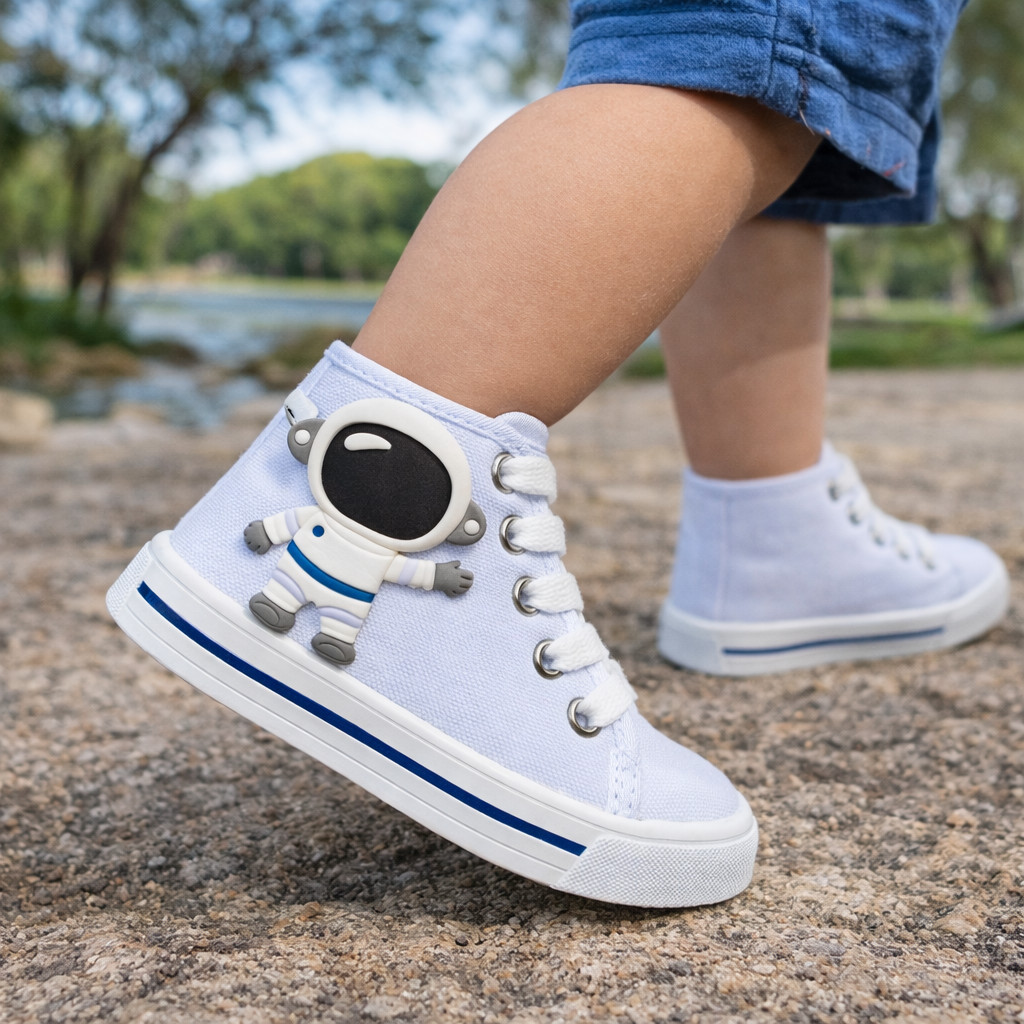 Tenis Cano Alto Infantil Meninos Casual Enfeite Sola Pintada Azul Astronauta