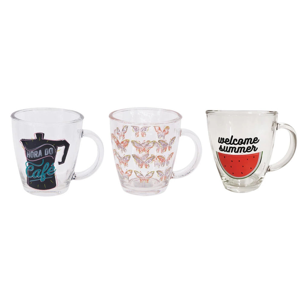 Caneca Cazza Decor em Vidro 345ml - Item Sortido em Oferta na Shopee