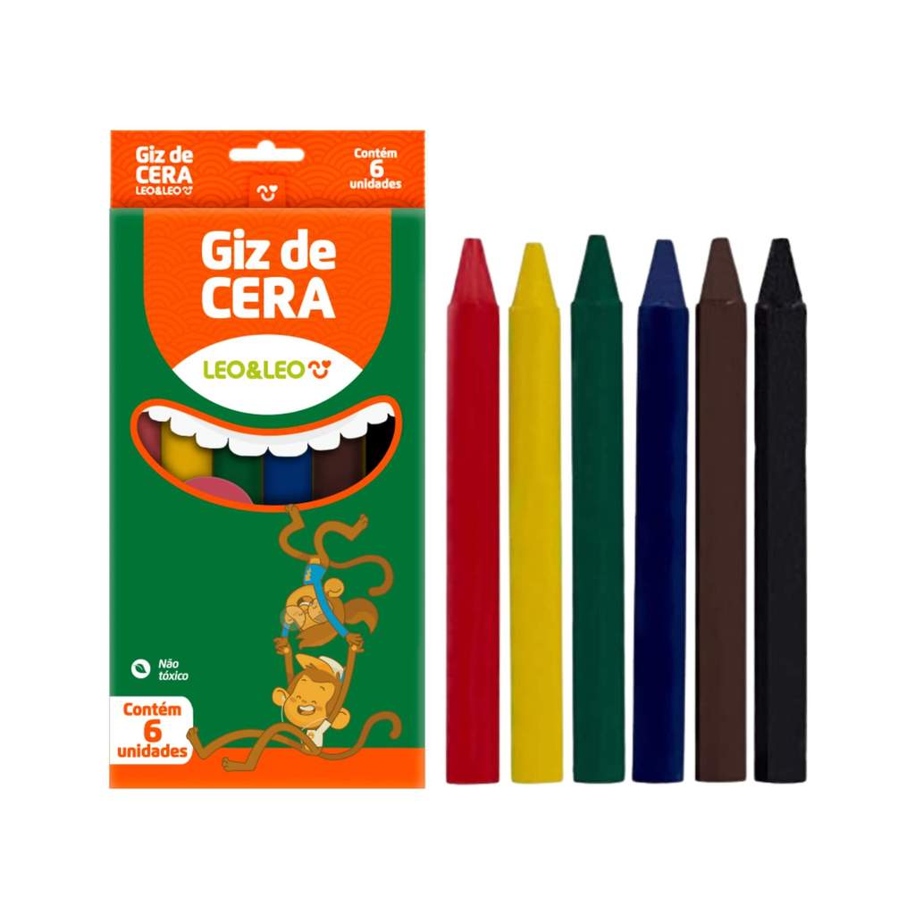 Giz de Cera Fino 6 Cores 8x88mm (Pacote com 12 unidades) Leo&Leo Leonora - 4505 em Oferta na Shopee