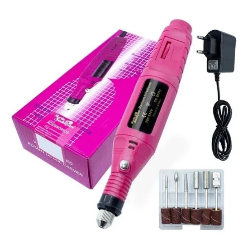 Kit Profissional de Lixadeira de Unhas Elétrica com Broca e Motor Bivolt para Manicure e Pedicure