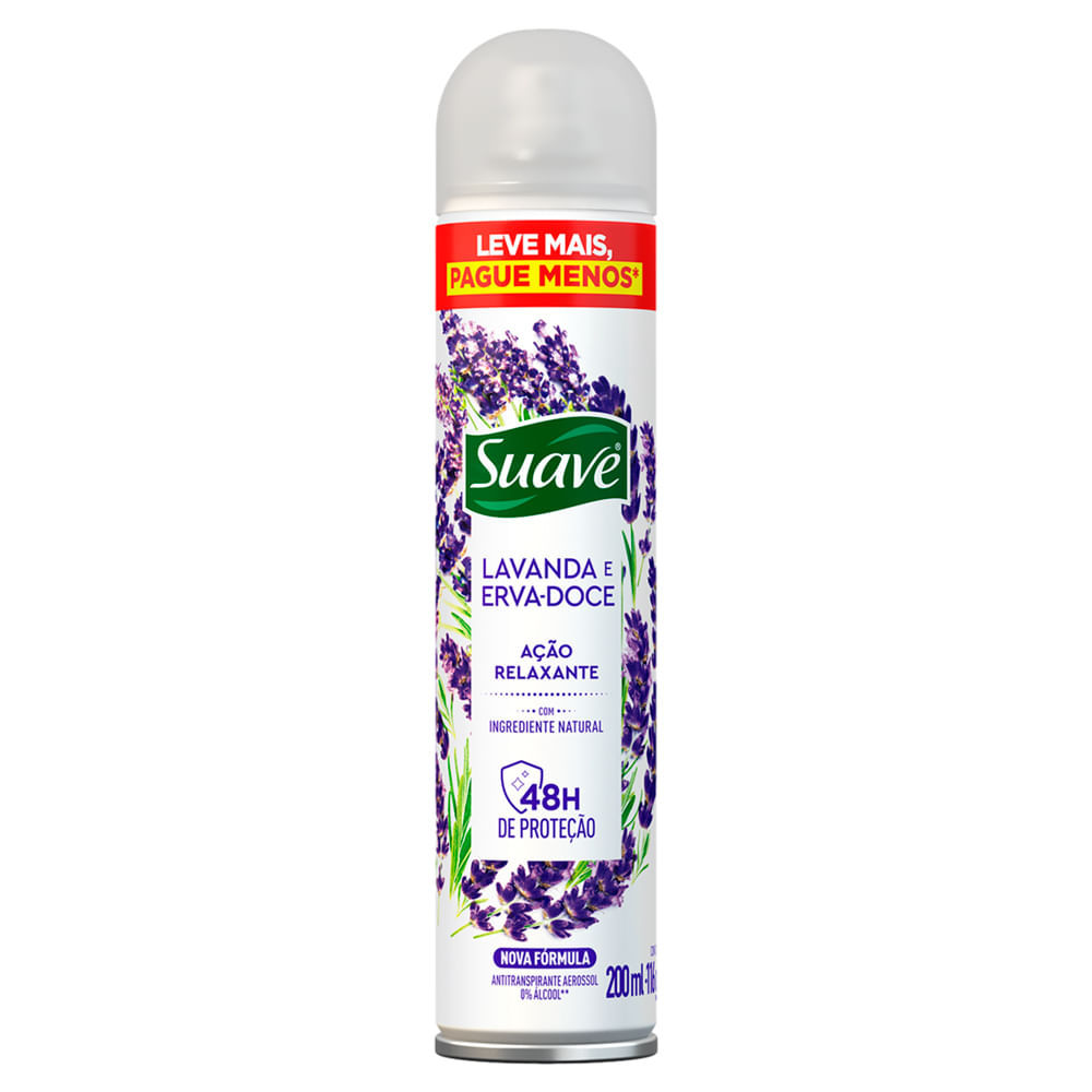 Desodorante Suave Lavanda e Erva-Doce Aerosol Antitranspirante 48h Ação Relaxante 200ml em Oferta na Shopee