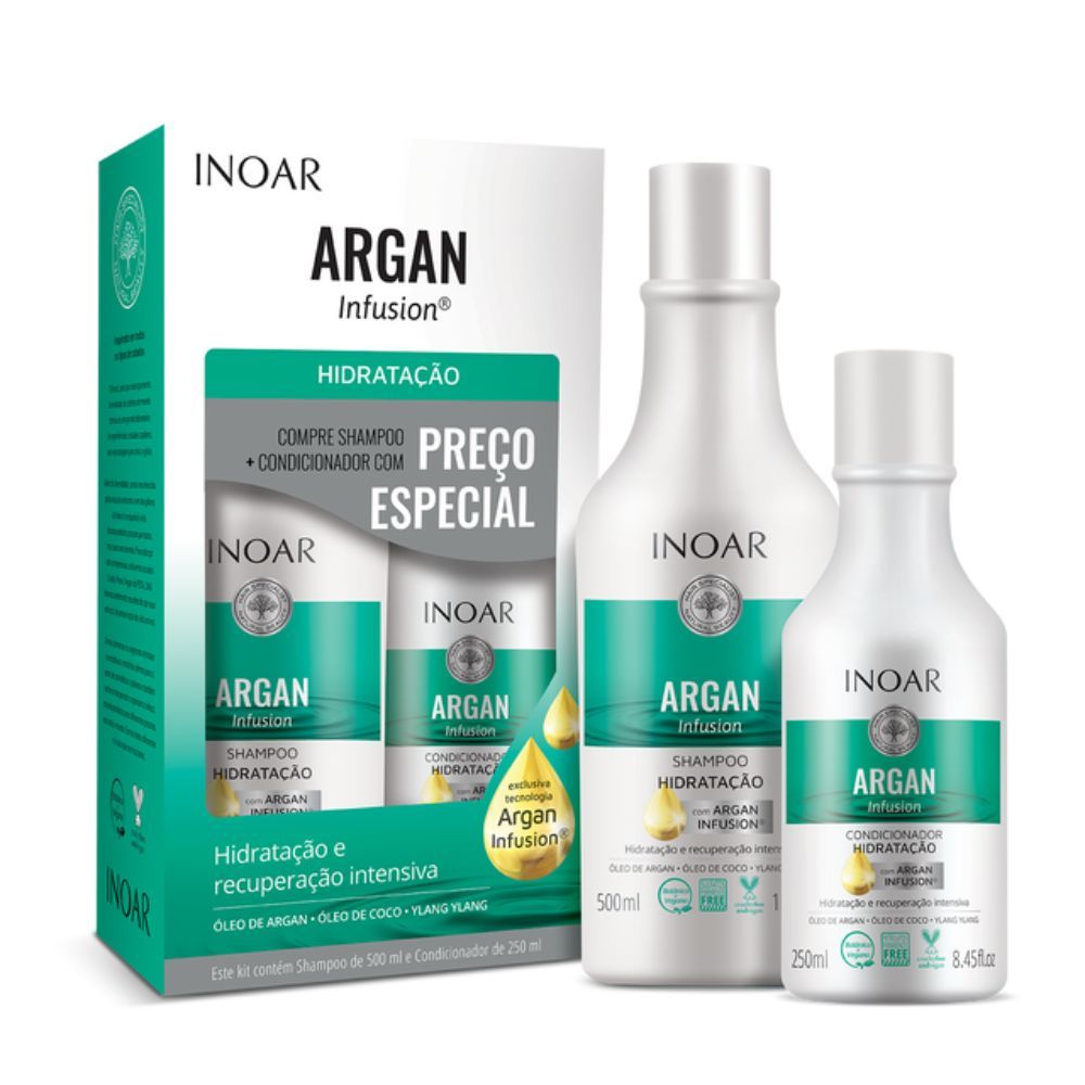 Inoar Argan Infusion Hidratação Shampoo 500ml e Condicionador 250ml em Oferta na Shopee