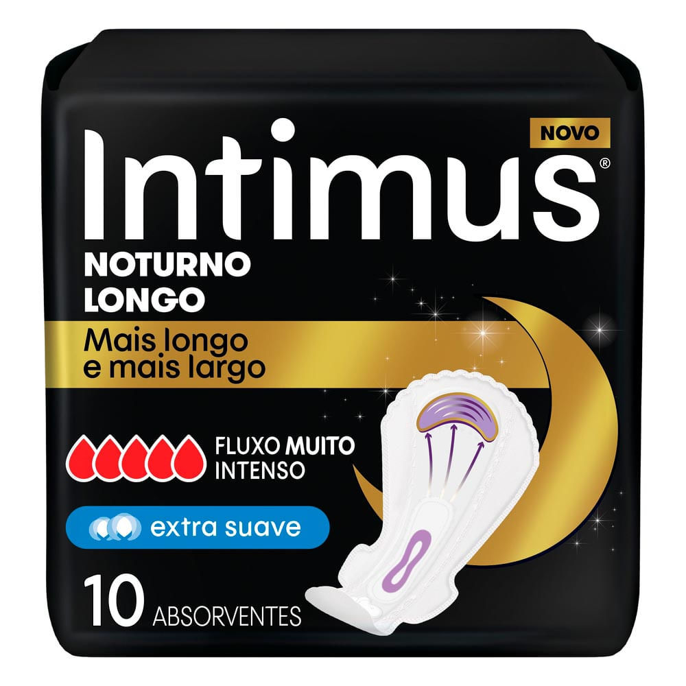 Absorvente Intimus Noturno Longo e Mais Largo Extra Suave Fluxo Muito Intenso com Abas 10 Unidades em Oferta na Shopee