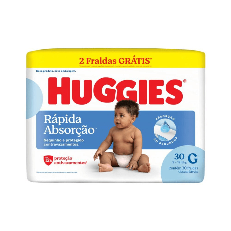 Fralda Huggies Rápida Absorção G com 30 unidades
