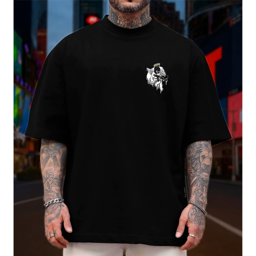 [Camiseta Premium em Algodão Puro]GXG Camiseta Streetwear Masculina Oversized Estampada Frente e Costas Pressure Angel