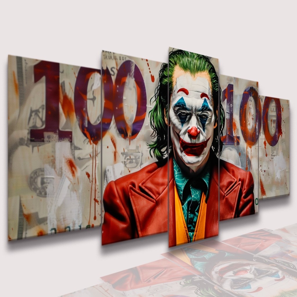 Quadros Decorativos 5 Pçs Mosaico Coringa Joker Filmes Sala Quarto Mosaico