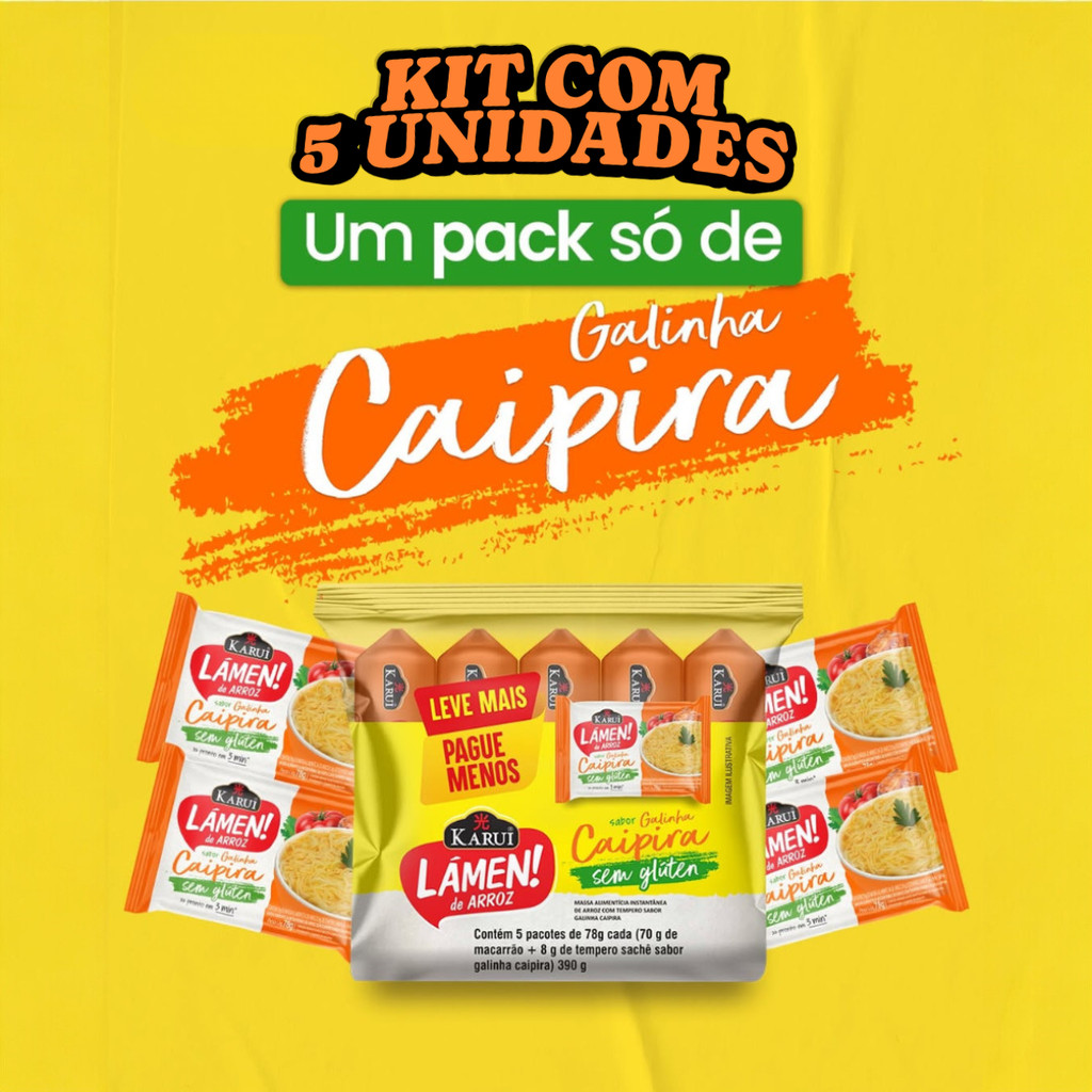 Kit 5 Miojo Lámen de Arroz Karui  Galinha Caipira - Sem Glúten - Sem Lactose - Saudável Para Celíacos - Menos Sódio