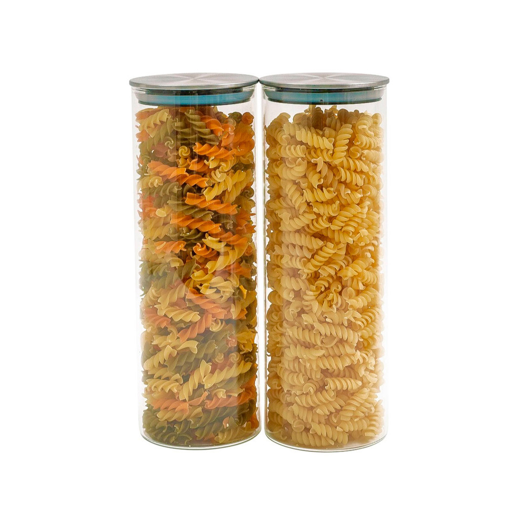 Kit 2 potes de vidro 1,7L com tampa inox hermético - Tud