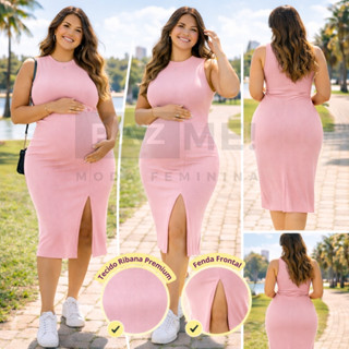 Vestido Midi Para Gestante Com Fenda e Tamanhos Plus Size PAZME em Oferta na Shopee