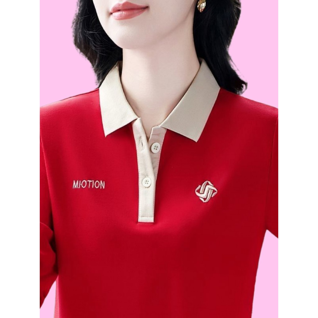 Mãe de meia-idade lapela camisa de fundo feminina de manga comprida primavera outono solto estilo ocidental redução de i