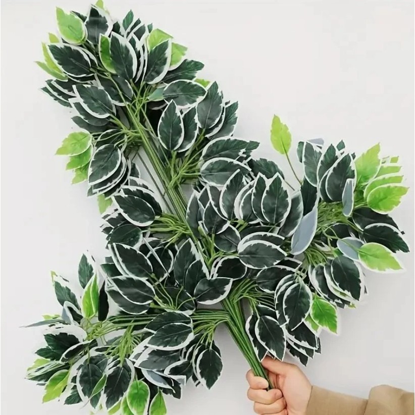 24 Galhos Folha  Ficus Artificial Decoração Folhagem Festa e Ambientes