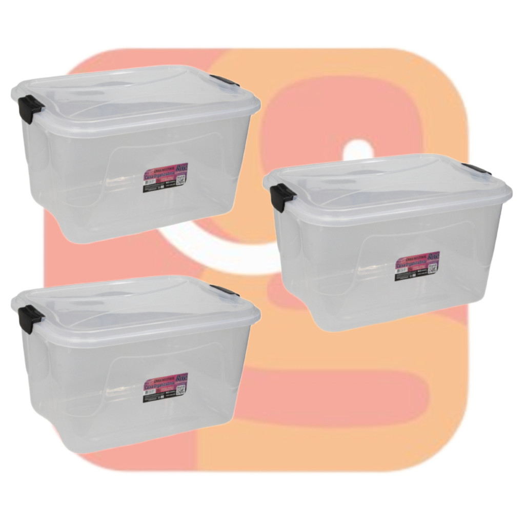 Kit 3 Caixa Organizadora Transparente Multibox 15L Com Tampa E Trava Resistente